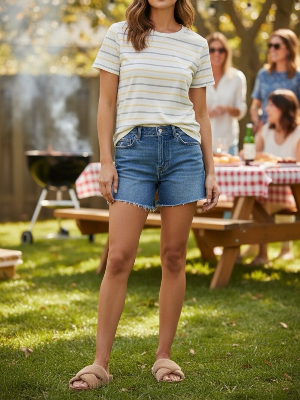 👛 (ANY 2$20) GENTLE FAWN Round Neck Short Sleeve Tee Shirt, High-Low